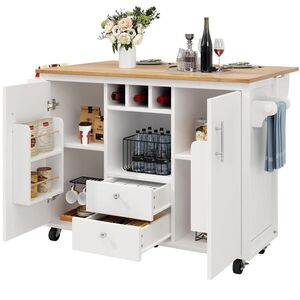 Redom KUCHYŇSKÝ ostrůvek 137, 9/73/92, 2 cm s klopnou pracovní deskou, úložným prostorem a kolečky, Bílá obraz