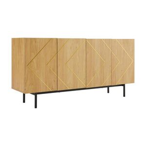 Urban Meuble SIDEBOARD 4 dvířka, kovová intarzie, bezúchytkový design, přírodní dřevo Všestranná komoda a odkládací skříňka obraz