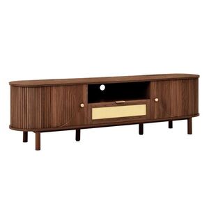 Urban Meuble TV STOLEK 175 cm ořech MDF s ratanovou zásuvkou, otevřenými přihrádkami a zaobleným designem obraz
