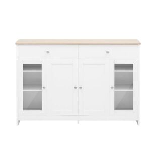 Urban Meuble SIDEBOARD bílý a dekor dřeva se skleněnými dvířky a 2 zásuvkami obraz