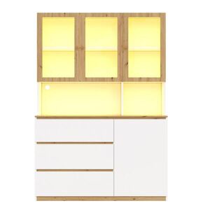 Urban Meuble VITRÍNA dub a bílá 200 cm vysoká s LED osvětlením a vedením kabelů obraz