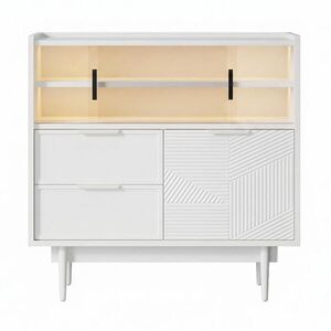 Urban Meuble SIDEBOARD bílý 80 cm se 16 barevnými LED, skleněnými posuvnými dvířky a strukturovaným čelem obraz