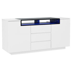 Urban Meuble SIDEBOARD 140 cm 2 dvířka ve tvaru L, 3 zásuvky, LED osvětlení, vysoký lesk bílý a černý obraz