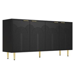 Urban Meuble SIDEBOARD černý a zlaté detaily se 4 dvířky a 3D drážkovaným designem obraz