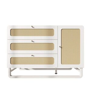 Urban Meuble KOMODA 120 cm v bílé a ratanovém vzhledu Sideboard se 3 zásuvkami obraz