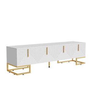 Urban Meuble TV STOLEK bílý se zlatými nohami a 4 dvířky, geometrický design, 170x45 cm obraz