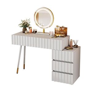 STILVORA TOALETNÍ STOLEK v bílé barvě s LED osvětlením a zrcadlem do ložnice, 100×40×127 cm obraz