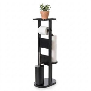 Relaxdays WC-SOUPRAVA černá bambus s poličkou 80 cm obraz