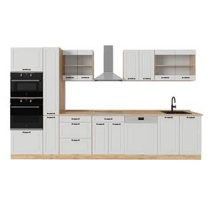 Vicco KOMPLETNÍ KUCHYNĚ R-Line Bílý venkovský dům/zlatý dub 350 cm , PD Dub obraz