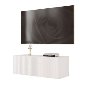 Idohome ZÁVĚSNÁ RTV skříňka ANGEL RÝHOVANÁ 100 cm s LED osvětlením BÍLÁ obraz