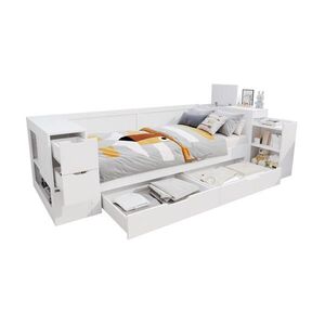 OKWISH DĚTSKÁ postel 90/200 cm bílá z MDF s úložnými zásuvkami a nočním stolkem obraz
