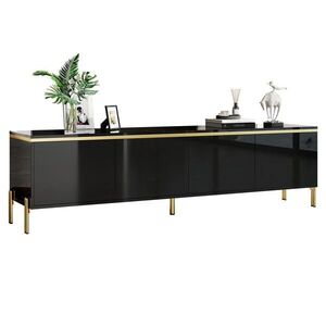 OKWISH TV stolek 170/38/50 cm černý z dřevotřísky s vysokým leskem, 4 dvířky a průchodkami na kabely obraz