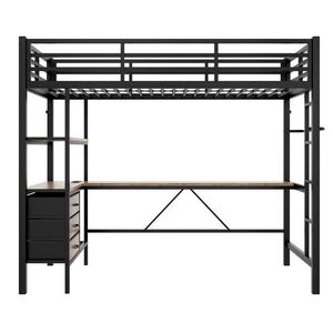 OKWISH VYSOKÁ postel 90/200 cm černá s LED osvětlením a psacím stolem z kovu a MDF obraz