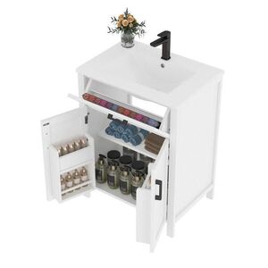 OKWISH KOUPELNOVÁ skříňka s umyvadlem 60/46/84, 8 cm bílá z MDF a keramiky s úložným prostorem obraz