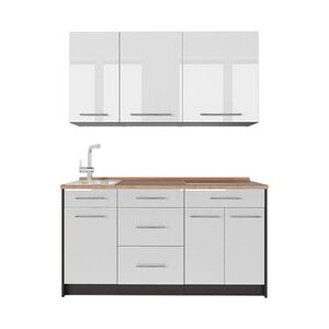 Vicco JEDNOTKOVÁ KUCHYNĚ Fame-Line, Bílá vysoký lesk/Antracit, 150 cm, PD Dub obraz