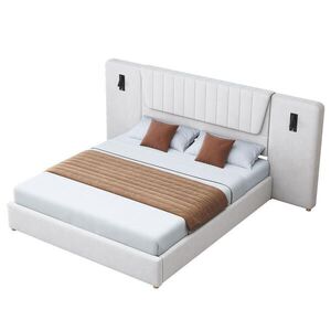 FLIEKS ČALOUNĚNÁ POSTEL, 180×200 cm, sametová, USB, béžová obraz
