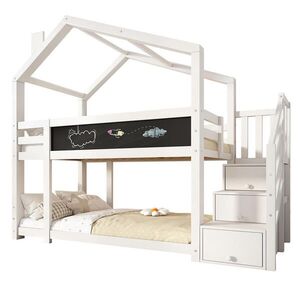 STILVORA PALANDA 90/200 cm & 90/200 cm, bílá, design domku na stromě, se schody, tabulí a zábranou obraz