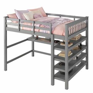 STILVORA PATROVÁ POSTEL 140/200 cm, šedá, se stolem a přihrádkami, borovice a MDF, minimalistický design obraz