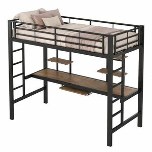 STILVORA PATROVÁ POSTEL 90/200 cm, černá, kovová, s psacím stolem a 2 policemi, minimalistický design obraz