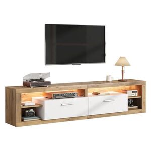 STILVORA TV SKŘÍŇKA v přírodní a bílé barvě s LED osvětlením a 2 zásuvkami do obýváku, Š180/H35, 5/V50 cm obraz
