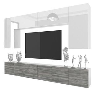 B BELINI GROUP OBÝVACÍ STĚNA Milano 2, Bílá lesklá / Šedá matná, 300 cm, Bezúchytková obraz