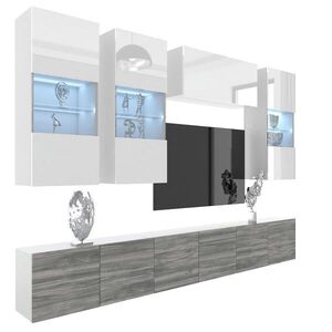 B BELINI GROUP OBÝVACÍ STĚNA Milano 5, Bílá lesklá / Šedá matná, 300 cm, Bezúchytková obraz