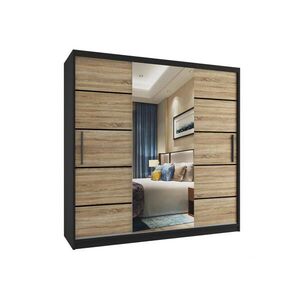 B BELINI GROUP POSUVNÁ SKŘÍŇ Verona MT, Černá/Dub Sonoma Mat, 200 cm, se zrcadlem obraz