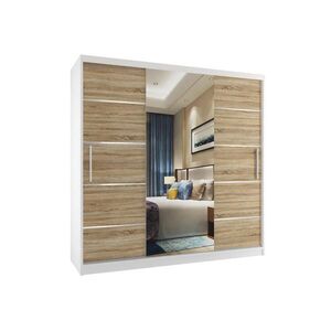 B BELINI GROUP POSUVNÁ SKŘÍŇ Verona MT, Bílá/Dub Sonoma Mat, 200 cm, se zrcadlem obraz