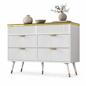 STILVORA KOMODA bílá, jantarové sklo, zásuvky, do obývacího pokoje a ložnice, 120×40×76 cm obraz