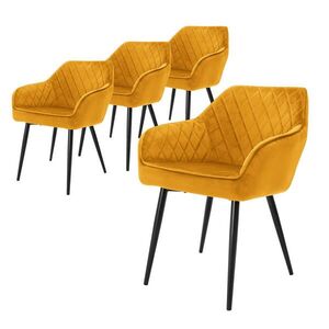 ML-DESIGN SADA 4 jídelních židlí, hořčičně žlutý samet obraz