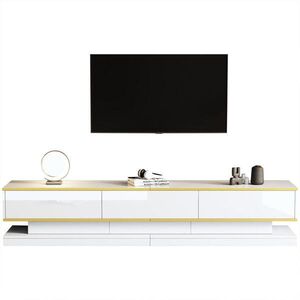 STILVORA TV stolek Bílý, sada TV stolku a konferenčního stolku s vysokým leskem a zásuvkami do obývacího pokoje, 100×50×38 cm obraz