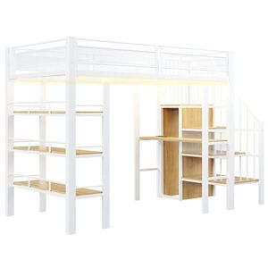 STILVORA HOCHBETT 90/200 cm in Weiß mit Regal, Schreibtisch, LED und Steckdose obraz