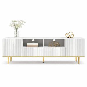 STILVORA TV STOLEK bílý se zásuvkami a zlatými nohami, do obývacího pokoje, 165×36×55 cm obraz