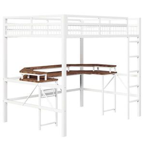 STILVORA HOCHBETT 140/200 cm in Weiß mit LED, Schreibtisch, USB/Type-C und Lochwand obraz