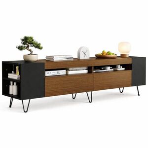 STILVORA TV STOLEK černý a přírodní, otevřené přihrádky, do obývacího pokoje, 180×36×43 cm obraz