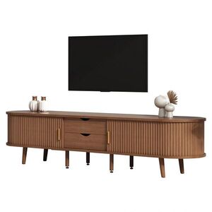 STILVORA TV STOLEK v ořechové barvě se zásuvkami a teleskopickými dvířky do obýváku, 175×40×42 cm obraz