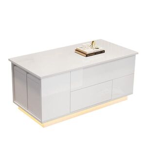 STILVORA KONFERENČNÍ STŮL v bílé barvě s LED osvětlením a zásuvkami do obýváku, 100×50×45 cm obraz