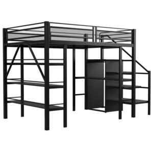 STILVORA HOCHBETT 140/200 cm in Schwarz mit Regal, Schreibtisch und Kleiderschrank obraz