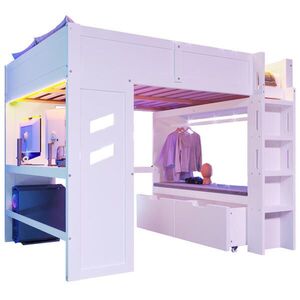 STILVORA HOCHBETT 140/200 cm in Weiß mit Schreibtisch, 2 Schubladen, LED, USB und Type-C obraz