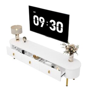STILVORA TV STOLEK v bílé a zlaté barvě se zlatými úchytkami a zásuvkami, 174×35×41 cm obraz