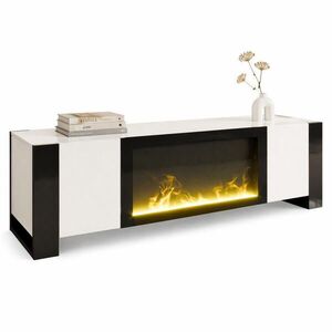 STILVORA TV STOLEK bílý a černý, elektrický krb s efektem plamene, do obývacího pokoje, 165×32×55 cm obraz