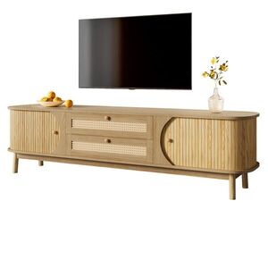 STILVORA TV STOLEK v přírodním dekoru s dvířky, zásuvkami, úložným prostorem a ratanovými boky, 170×39, 5×46 cm obraz