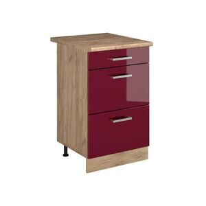 Vicco SPODNÍ SKŘÍŇKA KUCHYŇSKÉ LINKY R-Line, Červená vysoký lesk/Zlatý mocný dub, 50 cm pracovná doska Dub Goldkraft obraz