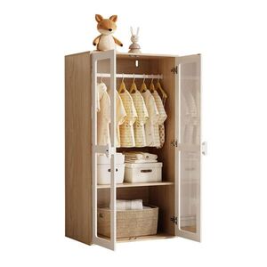 Modfu SADA 2 dětských šatních skříní z MDF 160x50x150 cm přírodní/bílá s akrylovými dvířky, policemi a šatní tyčí obraz