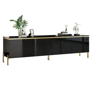 Modfu TV stolek z dřevotřísky 170x38x50 cm černý se 4 dvířky a kabelovými průchodkami, částečně ve vysokém lesku obraz