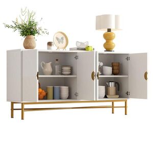 Modfu KOMODA z MDF a dřevotřísky 160x40x82 cm bílá se 4 dvířky, tichým dovíráním a reliéfním dekorem obraz