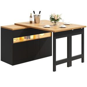 Modfu BAROVÝ stůl z MDF 120-180x40x71, 5 cm černá/přírodní s LED osvětlením, otočnou funkcí 360° a úložným prostorem obraz