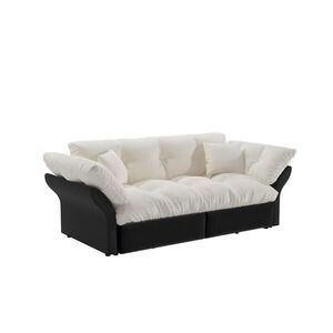 Modfu ROZKLÁDACÍ pohovka z veluru 190x85x91 cm béžovo-bílá 3 v 1 se 2 polštáři a funkcí lůžka Queen Size obraz