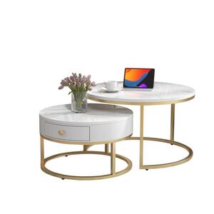Modfu KONFERENČNÍ stolky z MDF 70x70x48/50x50x43, 5 cm bílá sada 2 ks s mramorovým dekorem a zasouvacím designem obraz