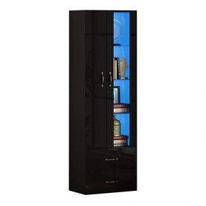 Modfu VITRÍNA z dřevotřísky 59, 5x35x182 cm černá s LED osvětlením, akrylátovými dvířky a 2 zásuvkami obraz